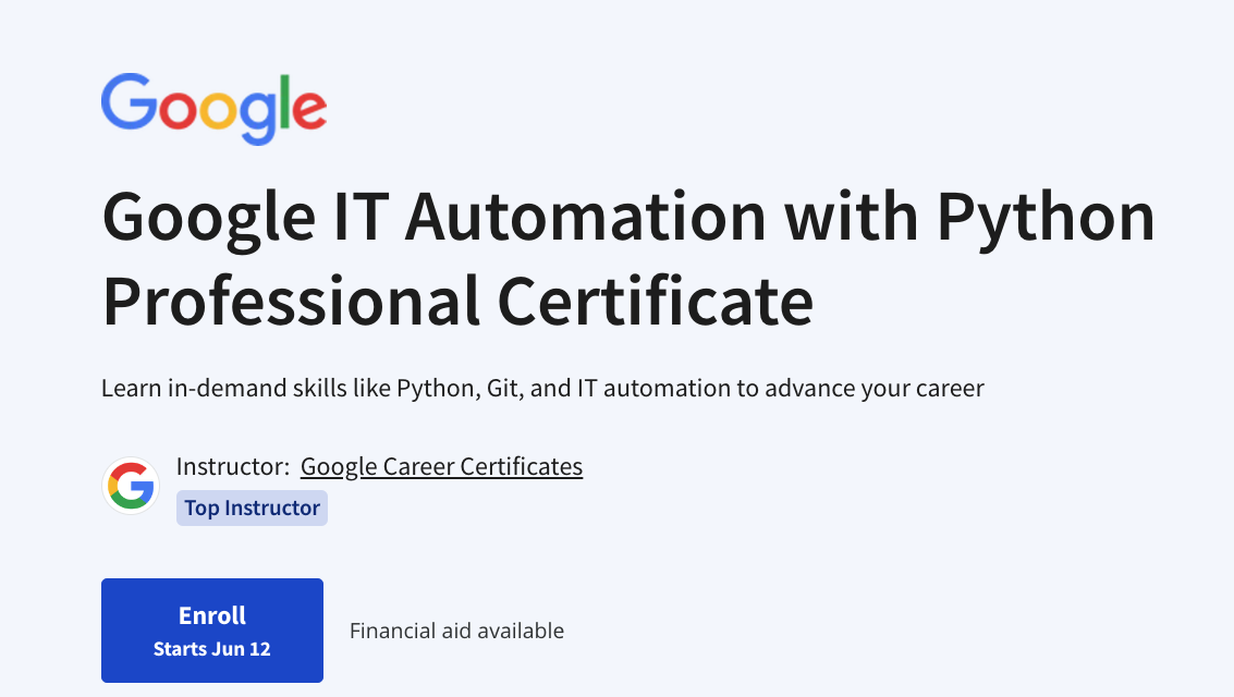 Learn and work from home by google free python course with